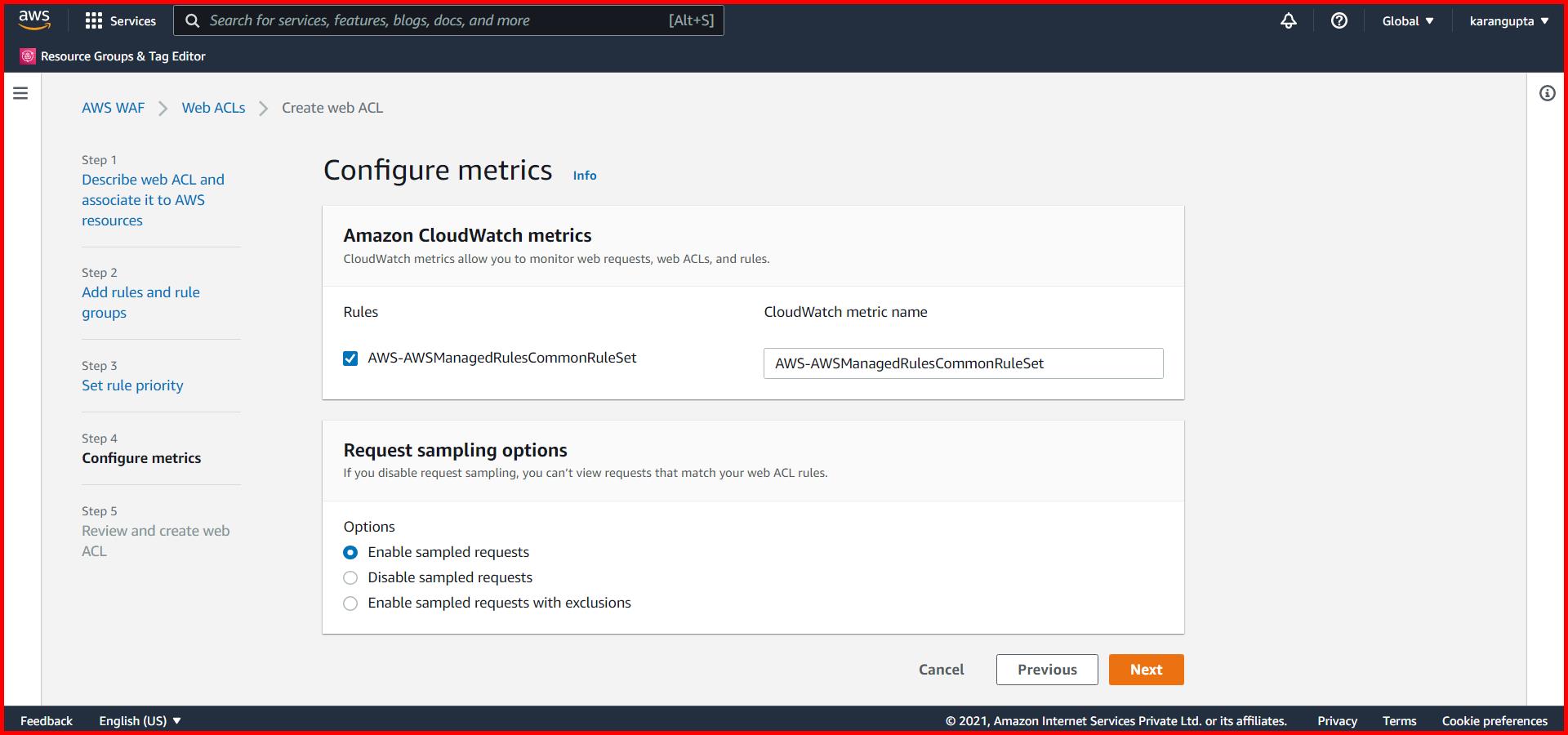 Picture showing the screen for configuring metrics